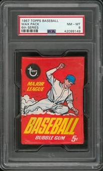 1967 Topps Baseball Unopened Five-Cent Wax Pack (6th Series) – PSA NM-MT 8